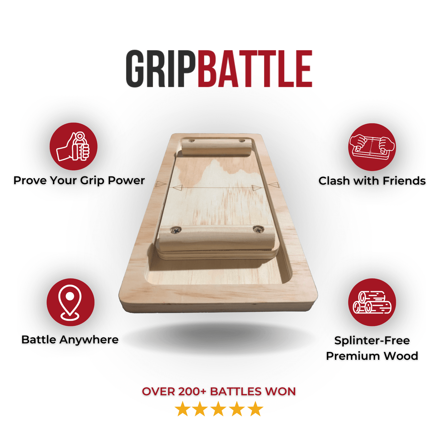 GripBattle Clash board with features listed on a white background