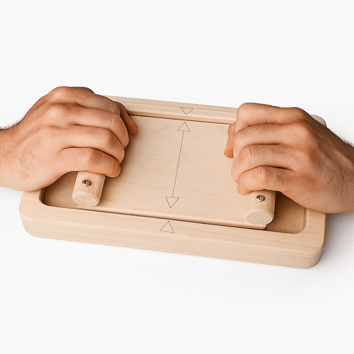 GripBattle Clash board with handles held by two hands on a white background